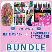 Jim&Gloria 8 Dustless Hair Chalk Temporary Hair Dye Color + Face & Body Paint Or Tattoo, 10 Colors Flexible Brush Tip Markers