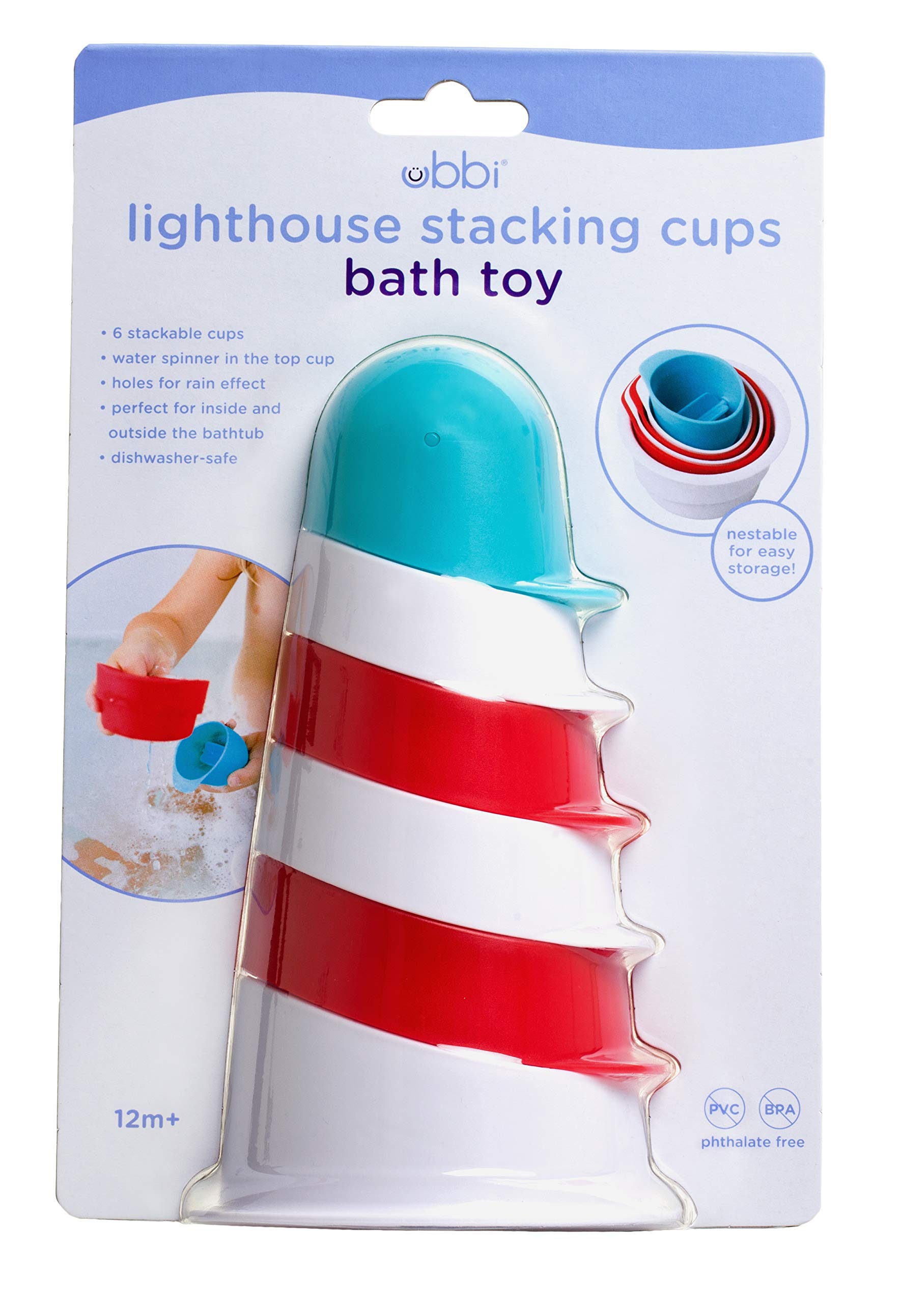 Ubbi Lighthouse Stacking Cups Bath Toys, Includes 6 Cups, Toddler Bathtub Toys, Dishwasher Safe Toddler Toys (Pack of 2)