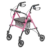 Graham-Field Lumex Set n' Go Rollator, Height-Adjustable Walker with Seat, Fits Short and Tall People, Pink, From 18