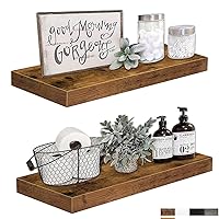 QEEIG Bathroom Shelves 24 inches Long Floating Shelf for Wall 24 x 9 inch Set of 2, Rustic Brown (008-60BN)