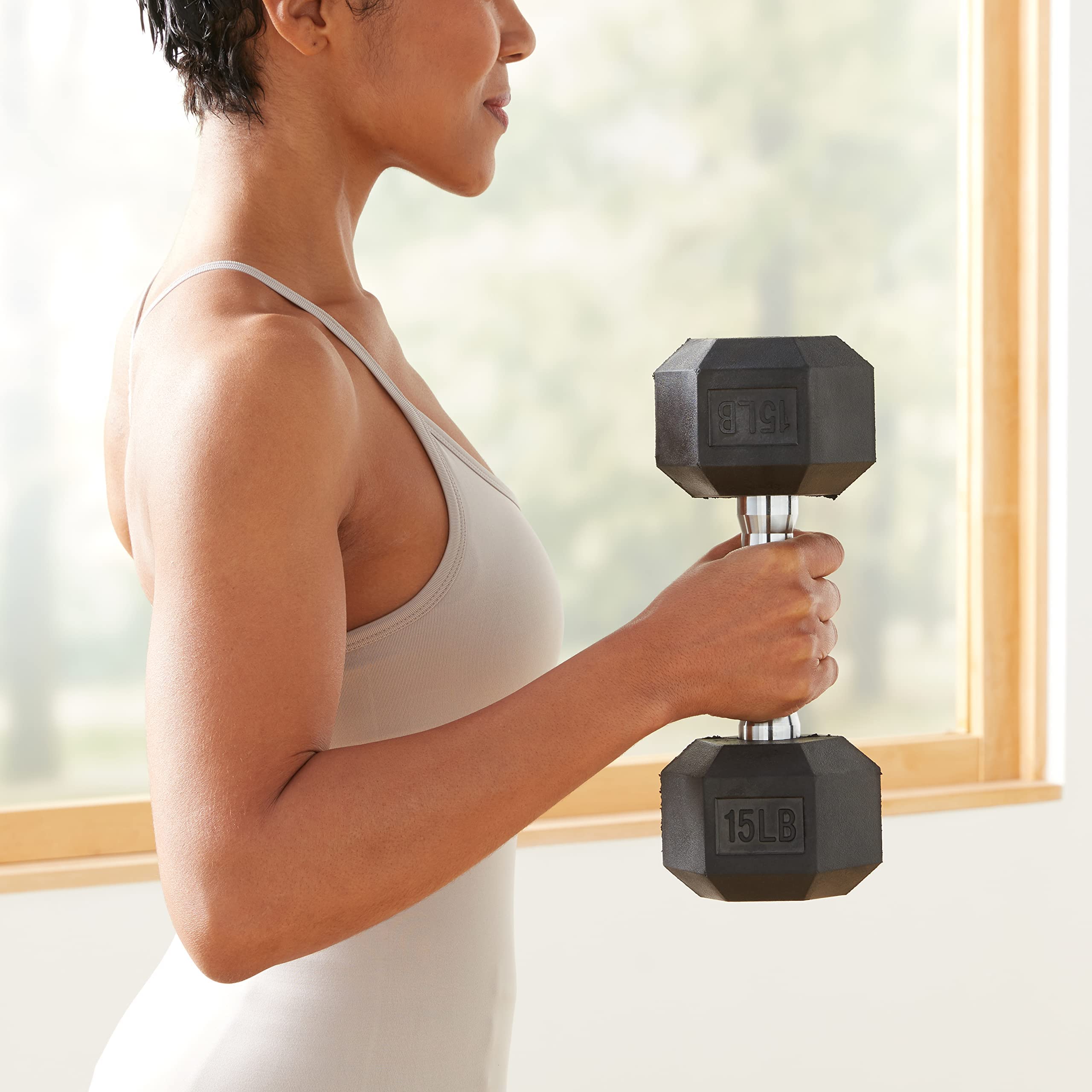 Amazon Basics Rubber Encased Exercise & Fitness Hex Dumbbell, Hand Weight For Strength Training