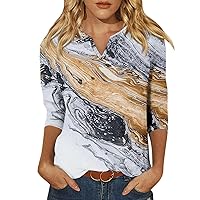 Shirts for Women V Neck Summer Tops 3/4 Sleeve with Pockets Solid Print Tunic Blouse Retro Spring Outfits Clothes