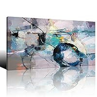 Large Wall Art Abstract Living Room Wall Decor Teal Modern Blue Grey Picture Decorations for Bedroom Framed Canvas Wall Art Office And Dining Room Pictures for Wall 29×58in