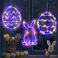 Easter Decorations Window Lights 3 Pack, Easter Bunny Eggs Light up Easter Decor, Pink Yellow Blue Light LED 8 Modes Remote for Home Bedroom Living Room Party Wall Decor Indoor(Metal & Timer Function)