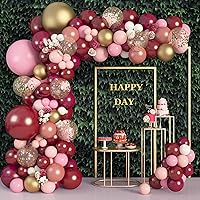 Amandir 162Pcs Burgundy Pink Balloons Garland Arch Kit, Light Pink Gold White Balloons Confetti Latex Metallic Balloons for Mom Birthday Baby Shower Wedding Mother's Day Party Decorations Supplies