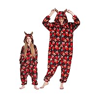 DarkCom Christmas Deer Onesie for Kids,Animal Pajamas for Kids,Flannel Cosplay Halloween Costume Parent-Child Sleepwear for Girls Boys 2-3 T