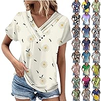 Blouses for Women Dressy Casual Short Sleeve V-Neck Tees Fashion Tops Trendy,Lightweight Soft Casual Summer Outfits