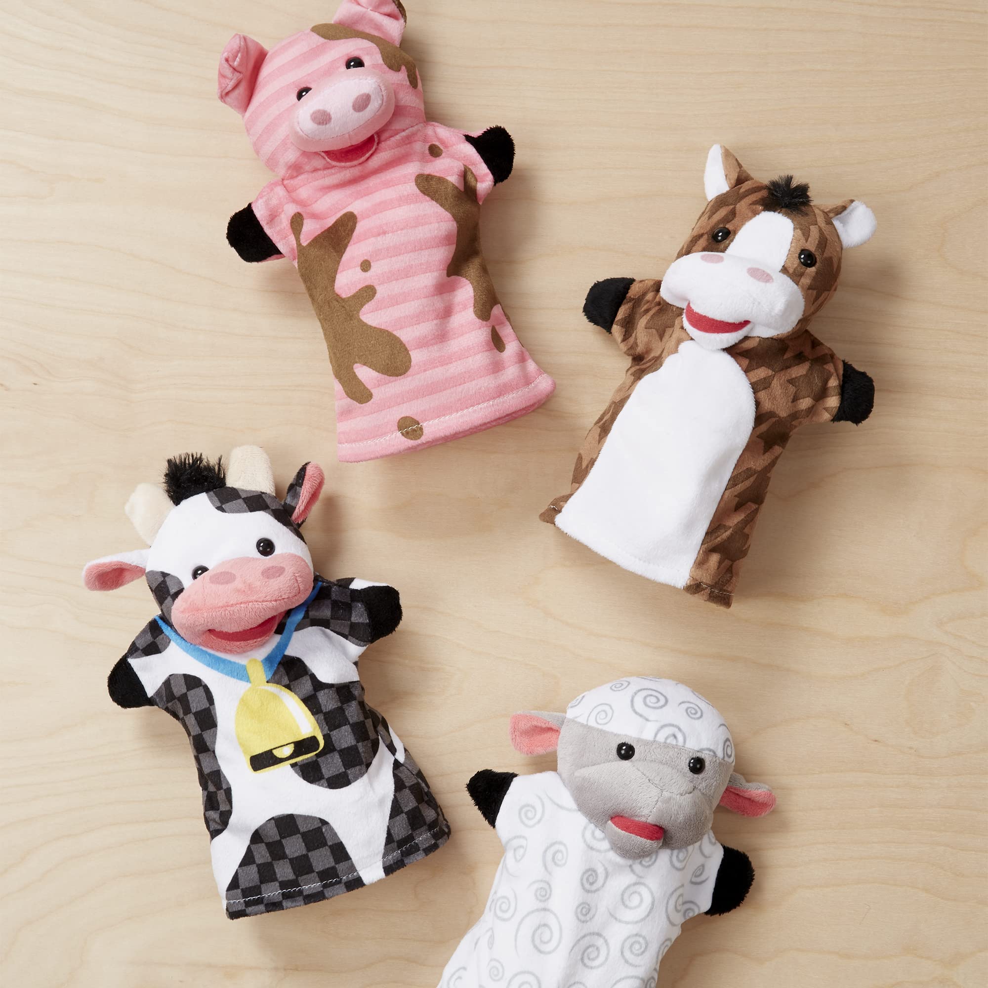 Melissa & Doug Farm Friends Hand Puppets (Set of 4) - Cow, Horse, Sheep, and Pig, Farm, 1 EA