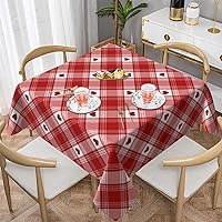 Valentines Day Square Tablecloth 60x60 Inch Happy Mothers Day Table Cloth Gift Love Heart Wedding Table Clothes Red White Buffalo Check Plaid Table Cover for Picnic Party Dining Room Outdoor Decor