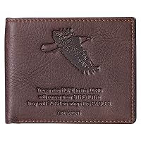Christian Art Gifts Premium Full Grain Leather Bifold Scripture Wallet, RFID Blocking, Wings Like Eagles Inspirational Scripture Debossed Compact Accessory for Cash, Credit Cards, ID, Smooth Brown