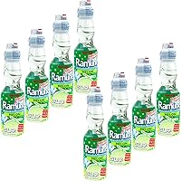 Snackathon Ramune Japanese Soda, Melon, 6.76 Fluid Ounce, Pack of 8, Glass Bottle