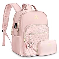 MATEIN Bowknot Cute Backpack Purse, Fashion Mini Shoulder Bag with USB Charging Port, Waterproof Lightweight Travel Daily Backpack College Handbag for Ladies Women, 2pcs Sets, Pink