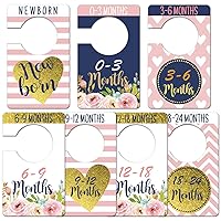 Baby Closet Size Dividers, Pink Floral Baby Closet Organizer for Girl, Newborn Wardrobe Divider Hangers to Arrange Clothes with Separator by Size or Age, Baby Shower, 0-24 Months