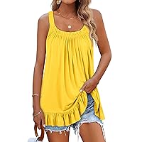 BZB Womens Summer Tank Tops Loose Fit Spaghetti Strap Flowy Sleeveless Pleated Tops S-2XL