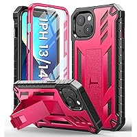 for iPhone 13 Case Protective Cover: iPhone 14 case Heavy Duty Military Grade Hard Protection Shock Proof | Durable Dual-Layer Design iPhone 13-14 Phone Case with Built-in Kickstand (Rose Carmine)