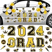 25 Pcs 2024 Graduation Car Magnets Set Congrats Grad Parade Car Decorations Black and Gold Graduation Party Decor Magnetic Decal Stickers Refrigerator for Cars Graduation Theme Party Supplies