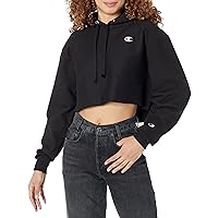 Champion womens Reverse Weave Cropped Cut-off Hoodie, Left Chest C Hooded Sweatshirt, Black-549302, Large US