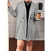 OVEXA Women's Large Size Fashion Casual Winte Plus Lapel Neck Double Button Flap Detail Overcoat Leisure Comfortable Fashion Special Novelty (Color : Gray, Size : X-Large)