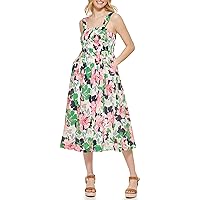 Tommy Hilfiger Women's Square Neck Smocked Floral Midi Dress