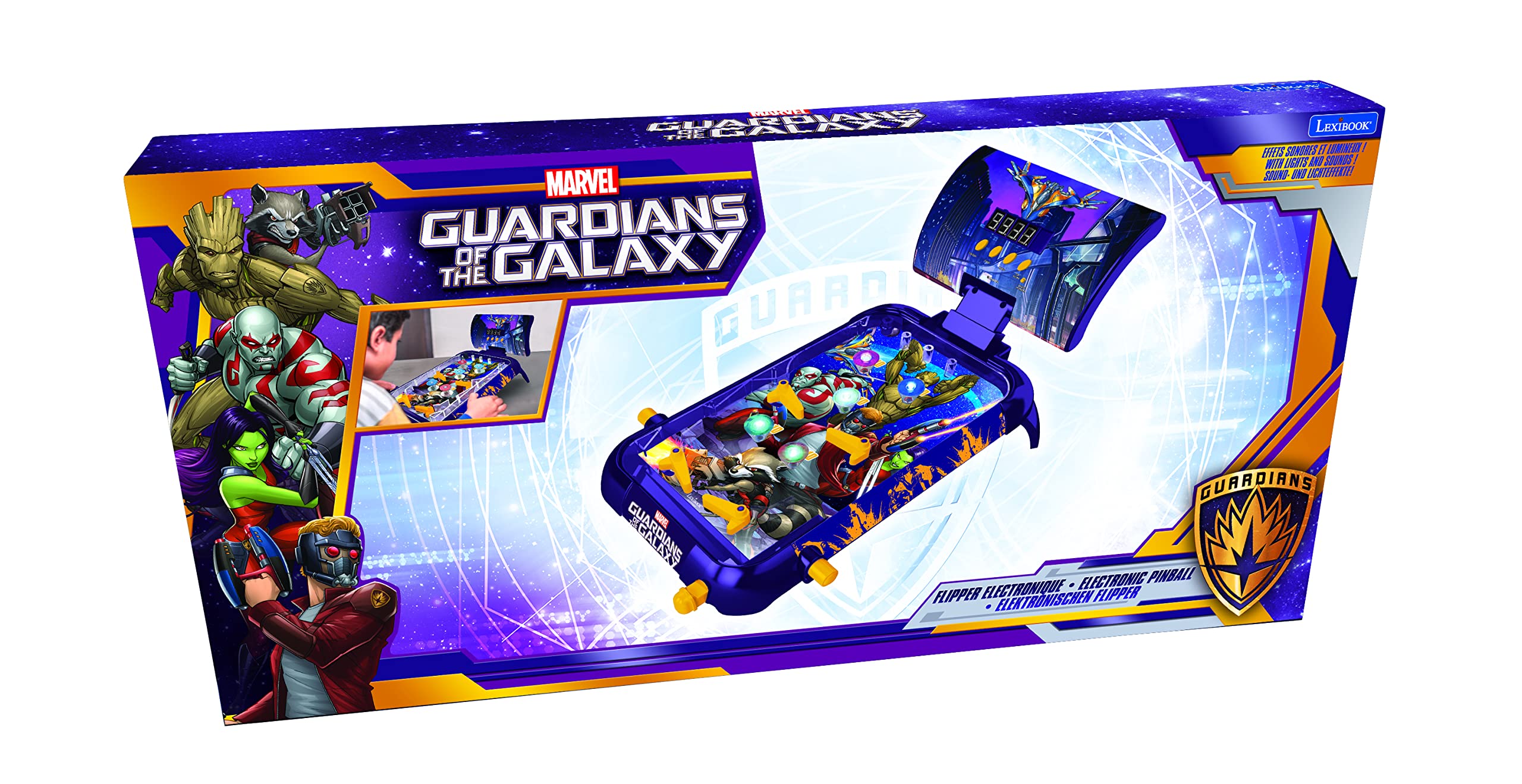 Lexibook - Marvel Guardians of the Galaxy table electronic pinball, action and reflex game for children and family, LCD screen, light and sound effects, purple, JG610GG