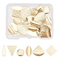 SUPERFINDINGS 48Pcs 6 Styles Brass Pendants Charms Triangle Oval Square Fan Blank Tag Pendants Real 24K Gold Plated Blank Charms for Bracelet Necklace Jewelry DIY Craft Making,Hole:1-1.5mm