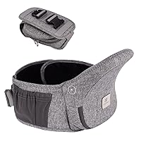 Bebamour Foldable Baby Carrier Hip Seat, Advanced Adjustable Waistband Extender Baby Hip Seat Carrier for 0-36 Month Baby (with Waistband Extender Grey)
