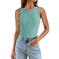 ZESICA Womens Ribbed Tank Tops 2024 Summer Sleeveless High Neck Casual Slim Fitted Basic Knit Shirts