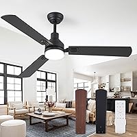 52 Inch Ceiling Fan with Light Remote Control, Indoor and Outdoor LED Ceiling Fans, 3 Color Temperatures, Quiet Reversible DC Motor, Dual Finish Blades (Modern Black & Farmhouse Walnut)
