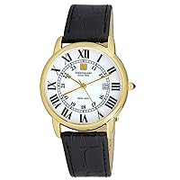 Men's S0720 Classic Delémont Swiss Quartz Gold-Tone Stainless Steel Watch with Black Leather Band