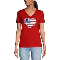Hat and Beyond Womens Premium V-Neck T Shirt American Heart Graphic Print Tee 4th of July Independence Day