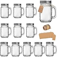 Mason Jar Cups, Mason Jars With Handle And Lids, Mason Jar Drinking Glasses, Glass Mason Jar Mugs 16 oz –12 Pack
