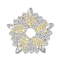 Christmas Elegant Bridal Holiday Marquise CZ Round Crystal White Simulated Pearl Wreath Circle Scarf Brooch Pin For Women Wedding Gold Silver Plated