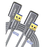 JSAUX 2Pack 10FT+10FT USB 3.0 Extension Cable, Type A Male to Female USB Extender Cord Nylon Braided Compatible with Webcam, Camera, Phone, USB hub, Mouse, Keyboard, Printer, Hard Drive, Xbox-Grey