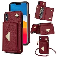 XYX Wallet Case for iPhone XR 6.1 Inch, RFID Blocking PU Leather Flip Folio Case Adjustable Crossbody Lanyard Purse Card Holder for iPhone XR, Red