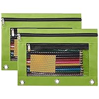 Pencil Pouch 3 Ring, Zipper Pencil Pouches Case Binder Cosmetic Bag 2 Pack (Green)