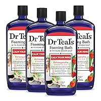 Dr Teal's Foaming Bath with Pure Epsom Salt, Ashwagandha, 34 fl oz (Pack of 4) (Packaging May Vary)