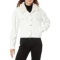 PAIGE Women's Blythe Jacket W/Puff Sleeve and Shearling Detail Silver Buttons Cropped in Tonal Ecru