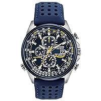 Men's Eco-Drive Sport Luxury World Chronograph Atomic Time Keeping Watch in Stainless Steel with Blue Polyurethane strap, Blue Dial (Model: AT8020-03L)