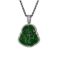 Iced Laughing Buddha Icy Green Jade Pendant Necklace Rope Chain Genuine Certified Grade A Jadeite Jade Hand Crafted, Jade Necklace, 14k Gold Filled Laughing Jade Buddha Necklace, Silver Jade Medallion, Fast Prime Shipping, Green Jade Necklace