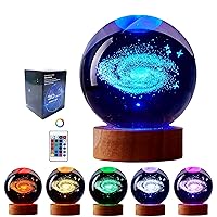 3D Galaxy Crystal Ball lamp,3.15 inch Glass Ball Galaxy Light,16 Colors Change with Remote Control,Galaxy lamp with Wooden Base,Galaxy Night Light Gift for Friends (Galaxy)