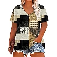 Women's Tops 2024 Large Top V-Neck Printing Loose Short Sleeve T Shirt Tops and Blouses, XL-5XL