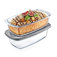 NutriChef 2-Piece Glass Loaf Pan Set, 1.9-QT Stackable Tempered Glass Bread Pans w/Airtight BPA-Free Lid - Dishwasher, Oven, Freezer, & Microwave Safe, 62oz Loaf Dish Set