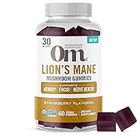 Om Mushroom Superfood | Lion's Mane Gummies | USA Grown Organic Mushrooms |Memory, Focus, Clarity, Nerve Health & Mood Support | 60 Count, 30 Servings Gummy Supplements
