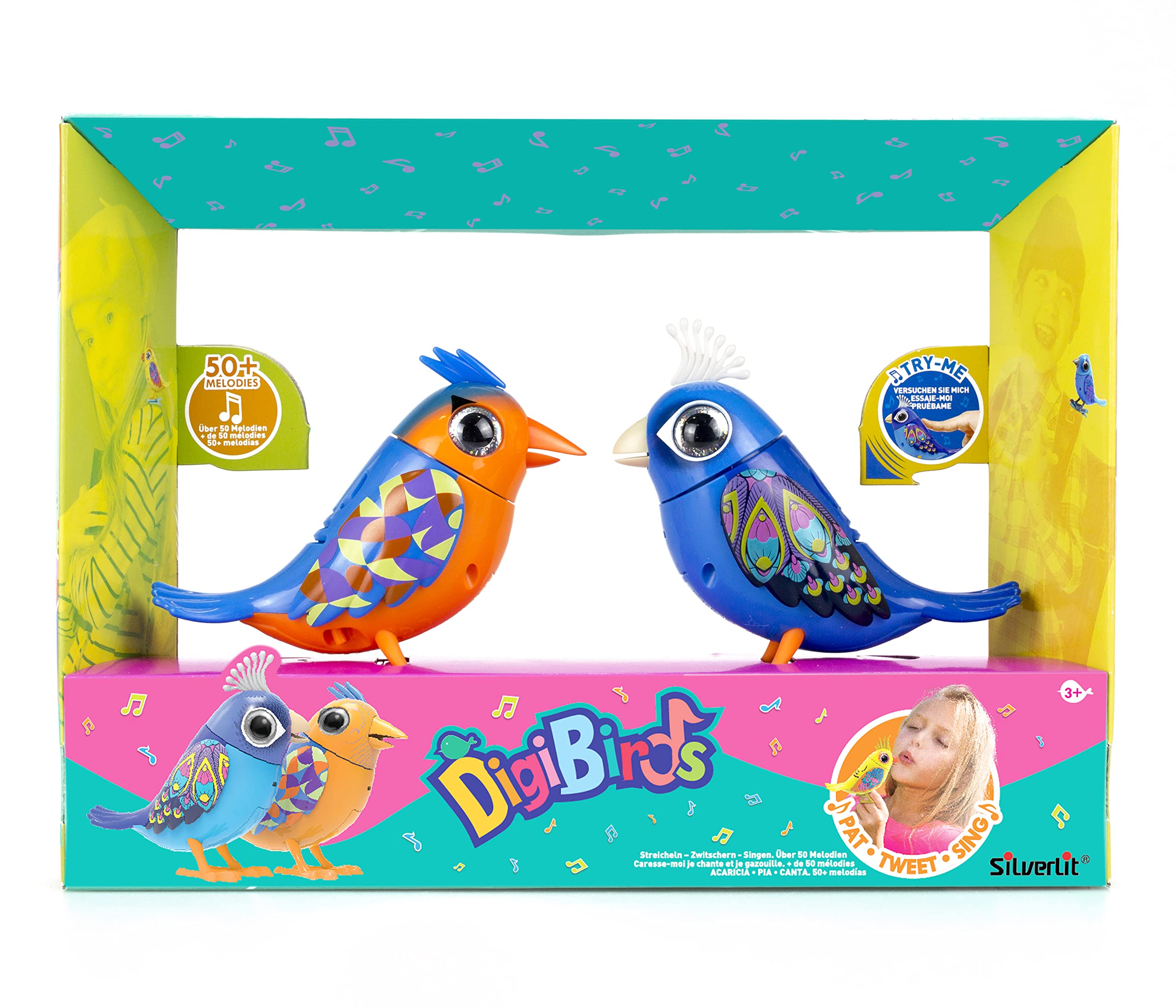 SilverLit Digibirds Twin Pack, Interactive, Animated Electronic Pet with Sounds and Record & Playback, Heads Turn