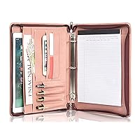 Free Engraved Name, Customized Pink Binder Portfolio, 3 Ring Binder Padfolio, Business Organizer Folio with Zipper, A4 Letter Sized Clipboard Portfolio, Gift for for Women/Girls, Pink
