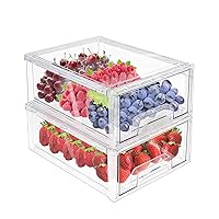 MANO 2Pack Clear Fridge Drawers Pull Out Stackable Refrigerator Drawer Organizer Bins Pantry Storage Box Plastic Food Containers for Kitchen Bathroom Office Closet (2pack-Large)