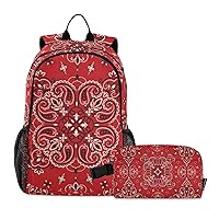 ALAZA Paisley Bandana Boho Red Backpack and Lunch Bag Set Back Pack Bookbag Cooler Case Kits