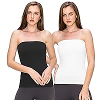 Kurve Medium Length Tube Top with Built-in Shelf Bra, UV Protective Fabric UPF 50+ (Made with Love in The USA), Black/White Set, X-Small/Medium