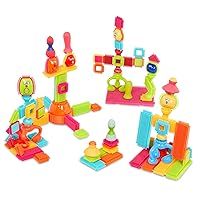 Battat- Bristle Blocks- STEM Interlocking Building Blocks- 76 pc Playset- Reusable Storage Bucket- Developmental Toys for Toddlers & Kids- Twist And Turn Bristles- 2 Years +