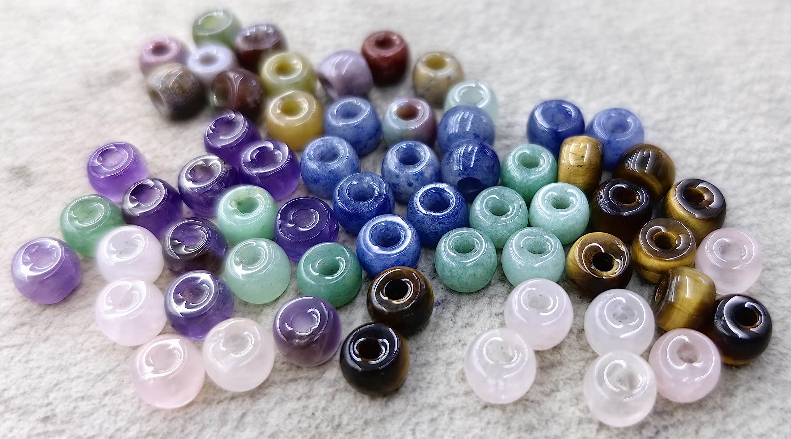 Large Hole-50pcs Mixed Stone 10x6mm Amethyst Rose Quartz River Jasper-Amazonite-Blue -Agate-Turquoise Beads Wheel Rondelle Spacer Loose Beads